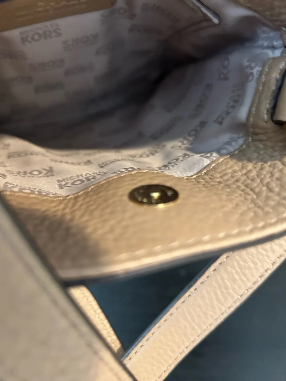 Michael Kors Beige/Tan Leather Crossbody with Gold Plaque